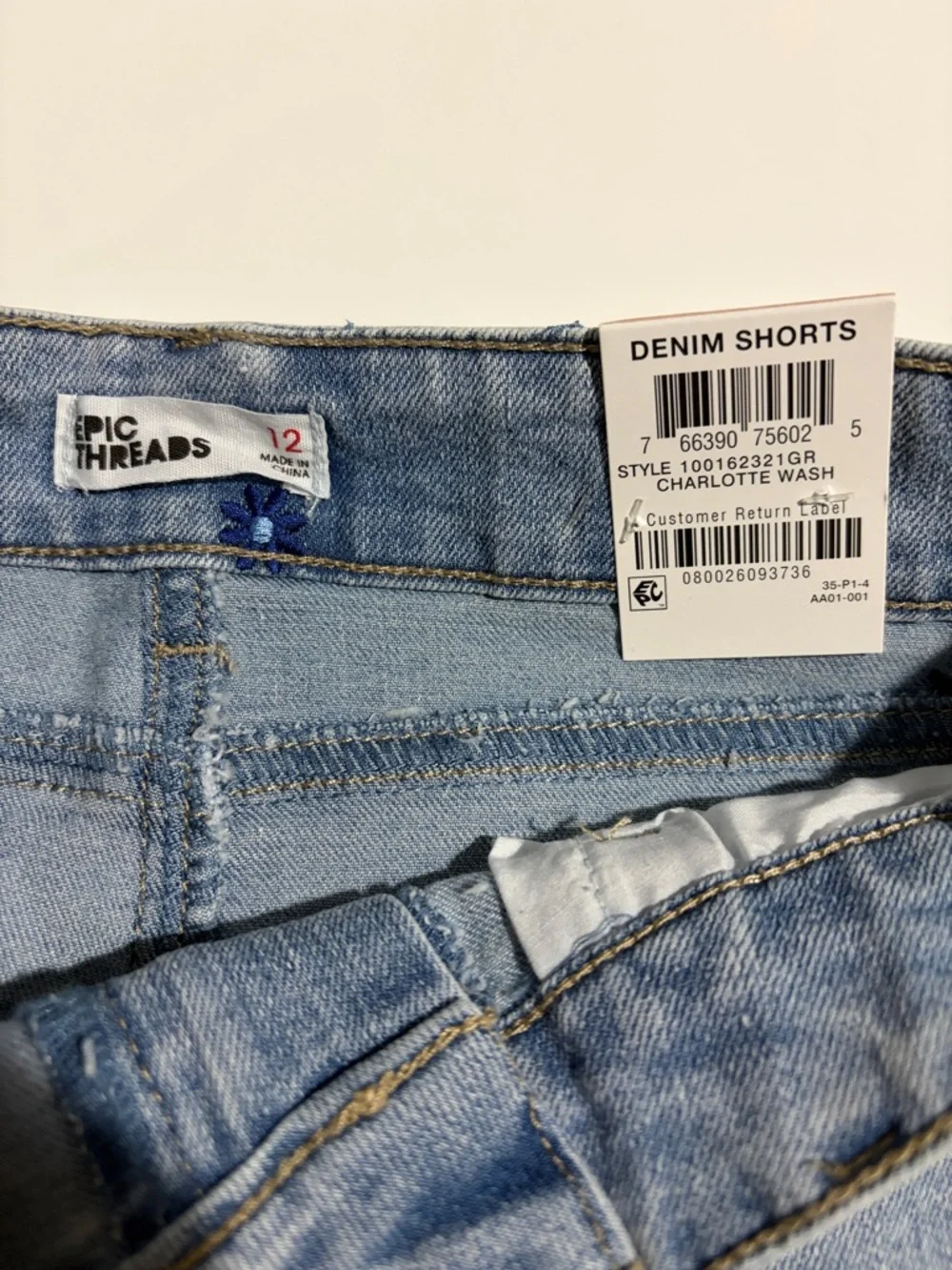 Epic Threads Light‎ Blue Denim Shorts with Blue Floral Accents